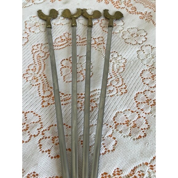 Vintage 1970s 4 PC. Brass Stainless Steel Kebob Skewers Chicken Rooster Tops - Picture 9 of 9